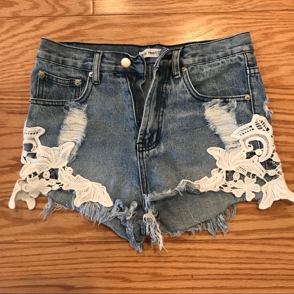 Sabo Skirt Light Wash Jean Short w/ Lace